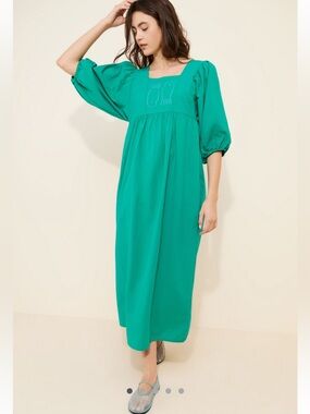 Free people bobo choses fish embroidered puff sleeve maxi dress coastal boho